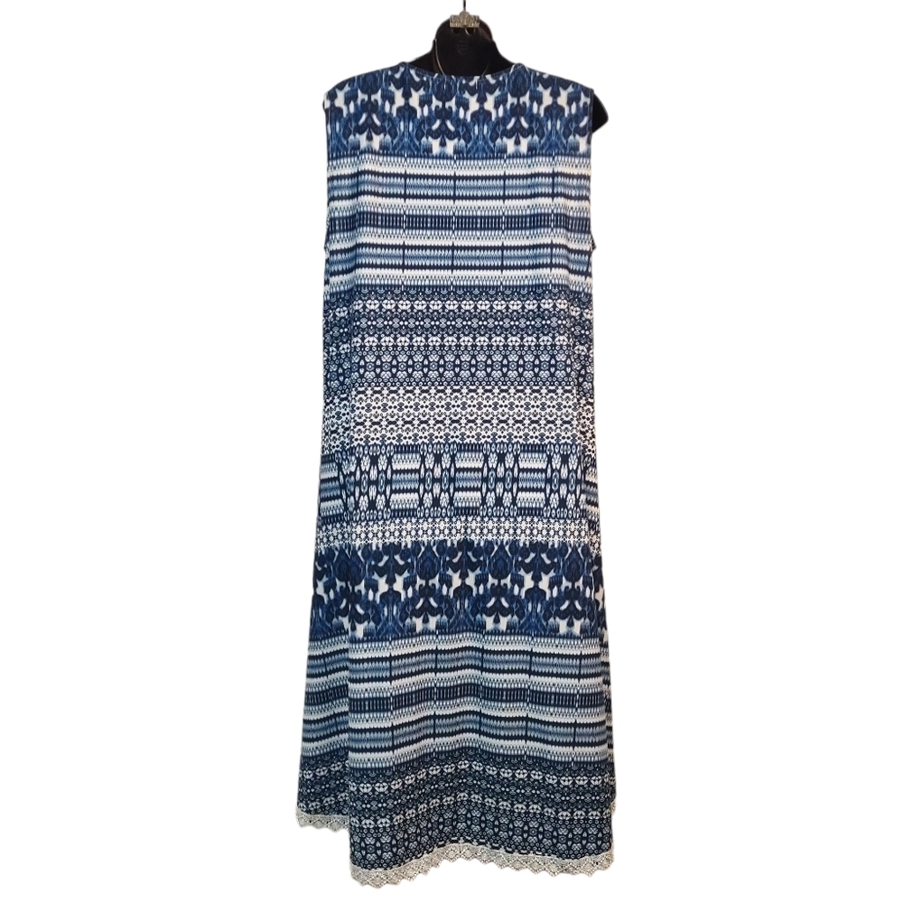 ONE WORLD Navy and White Patterned Midi Dress - Picture 2 of 8